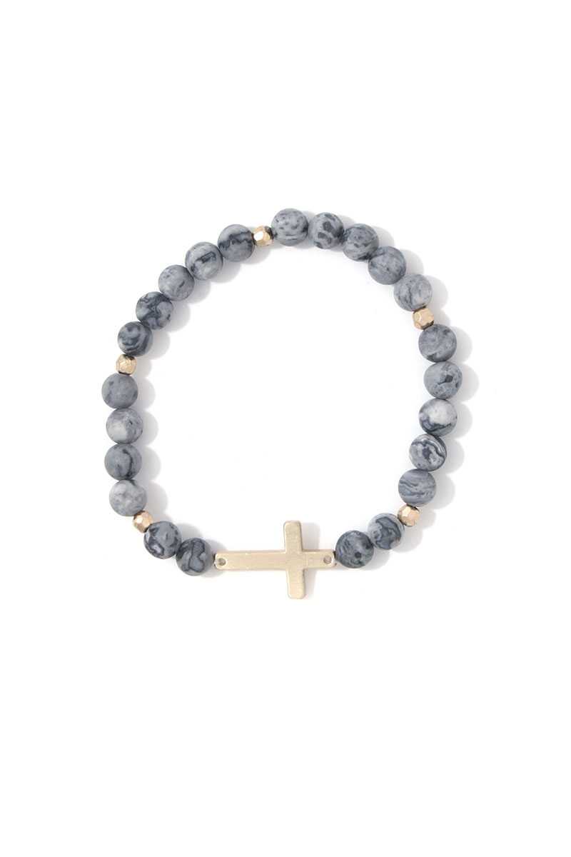 Cross Charm Beaded Stretch Bracelet