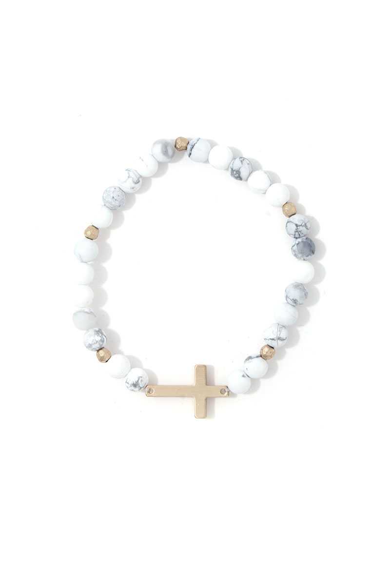 Cross Charm Beaded Stretch Bracelet