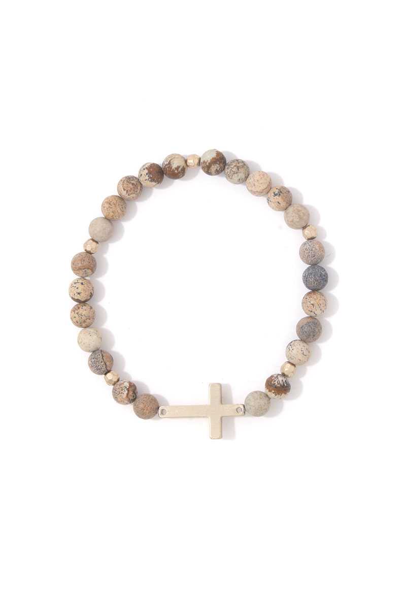 Cross Charm Beaded Stretch Bracelet