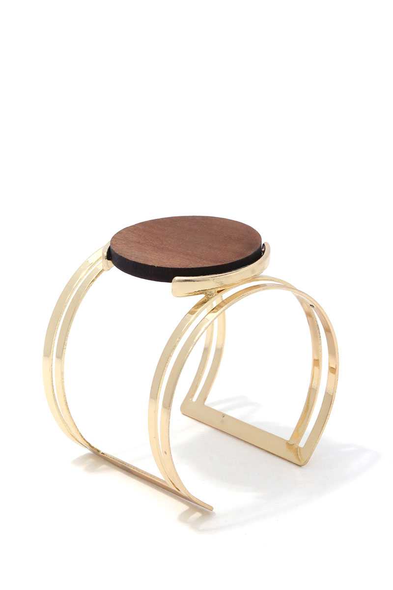 Wood Circle Metal Open Cuff Bracelet