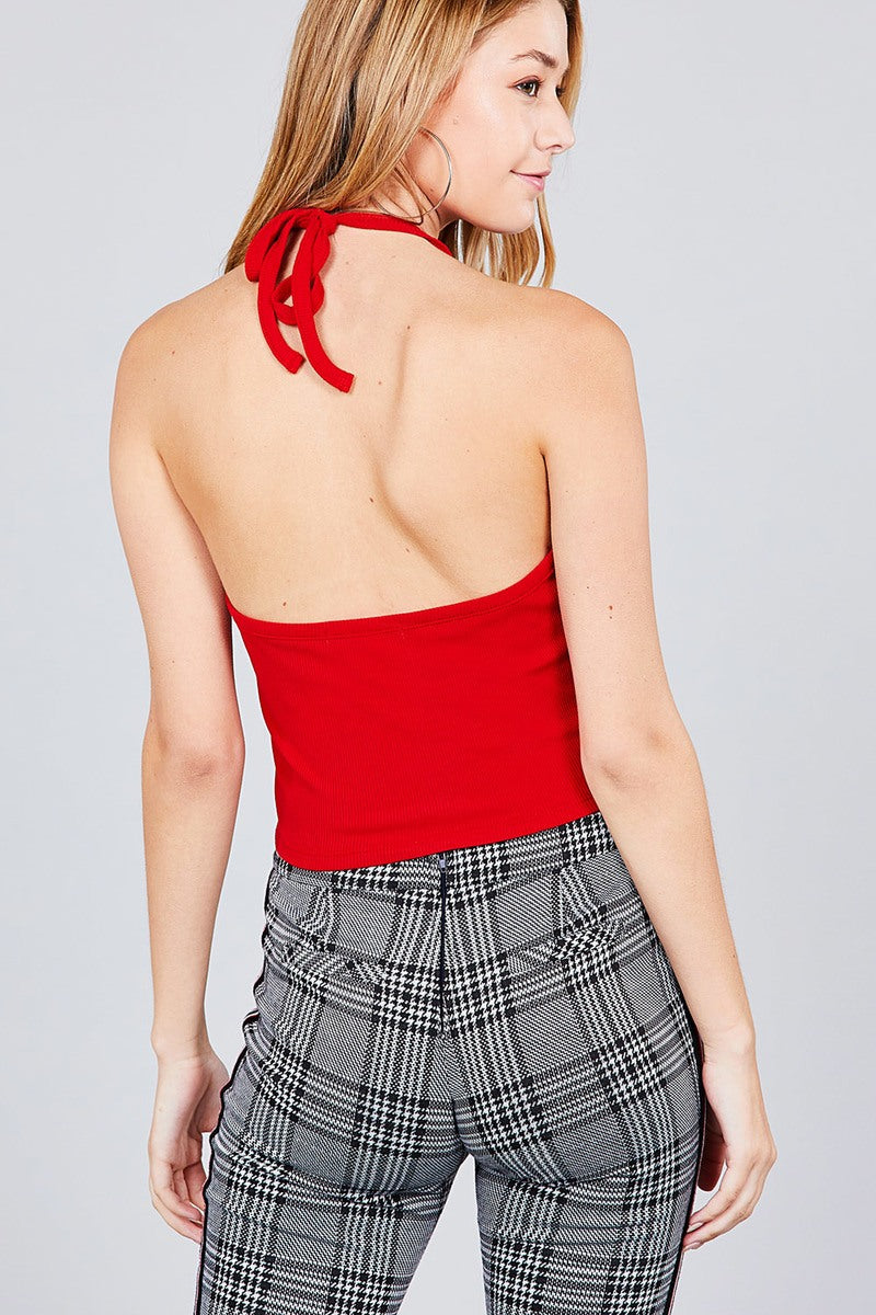 Halter Neck Cotton Spandex Rib Crop Top