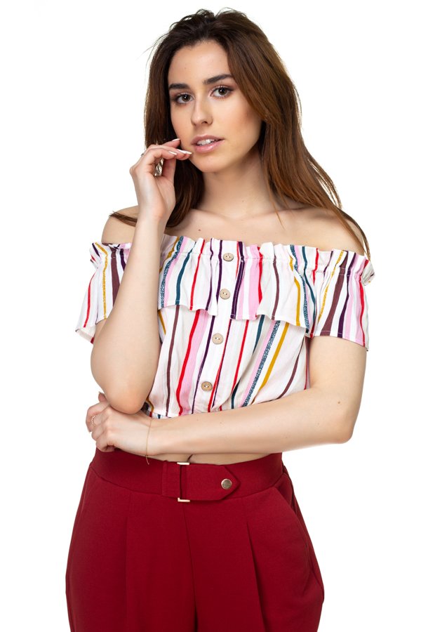 Multi-color Stripe Off Shoulder Top