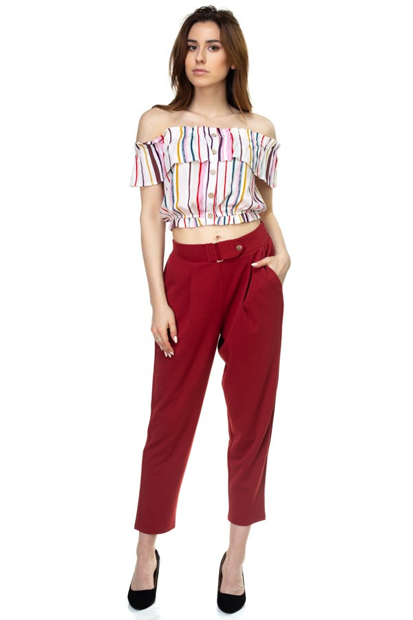 Multi-color Stripe Off Shoulder Top