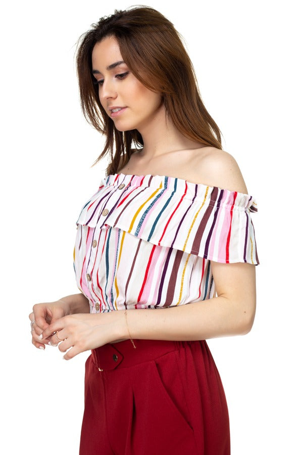 Multi-color Stripe Off Shoulder Top