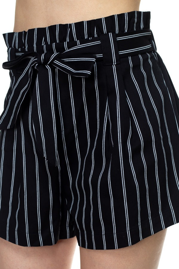 Pin Stripe Belted Mini Shorts