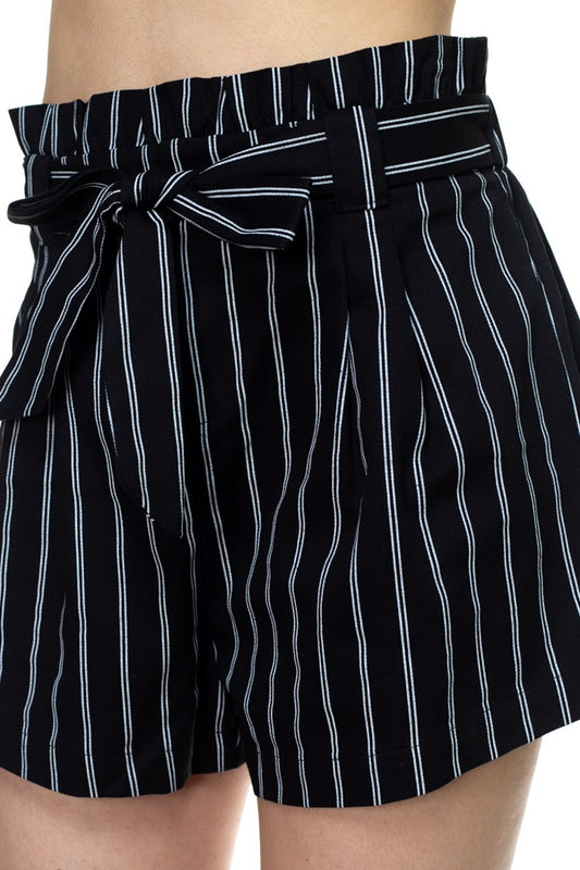Pin Stripe Belted Mini Shorts