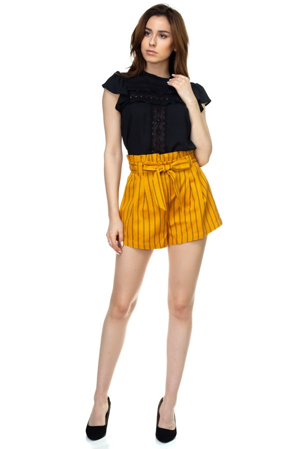 Pin Stripe Belted Mini Shorts