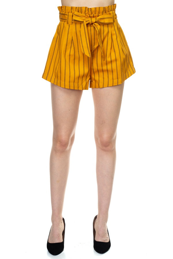 Pin Stripe Belted Mini Shorts