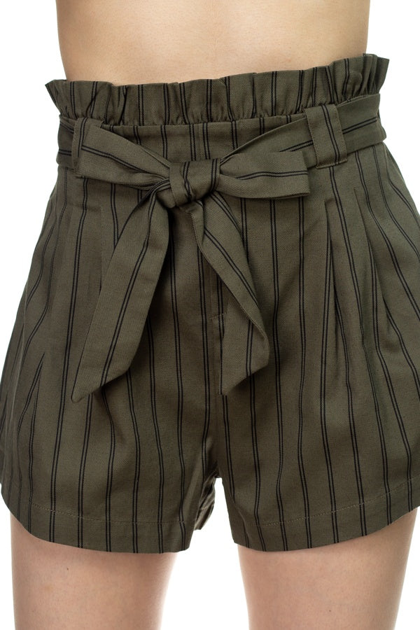 Pin Stripe Belted Mini Shorts