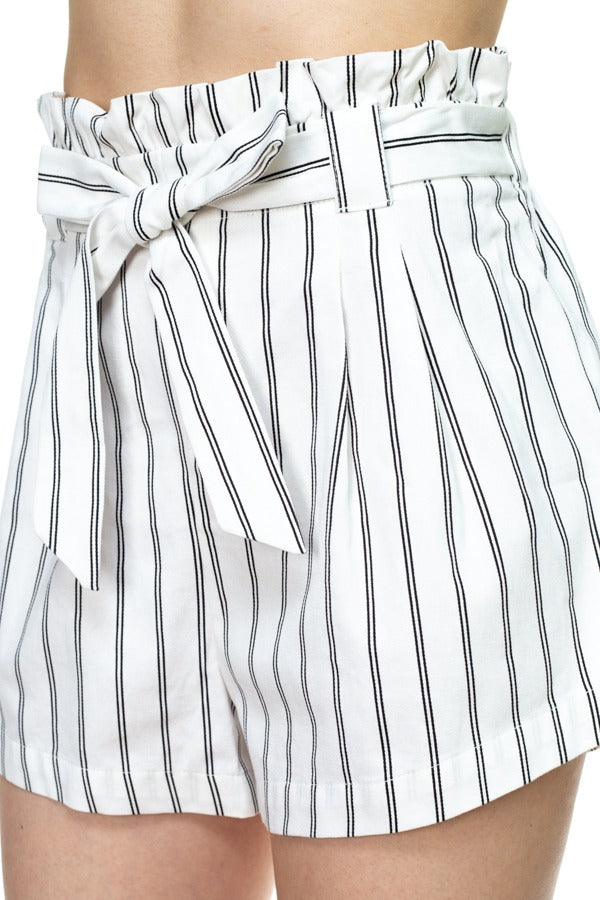 Pin Stripe Belted Mini Shorts