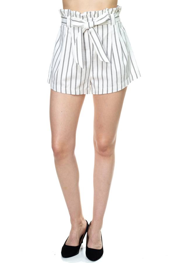 Pin Stripe Belted Mini Shorts