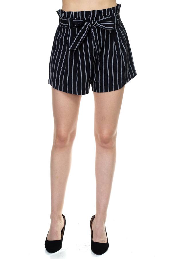 Pin Stripe Belted Mini Shorts