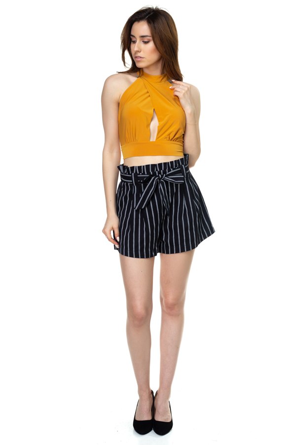 Pin Stripe Belted Mini Shorts
