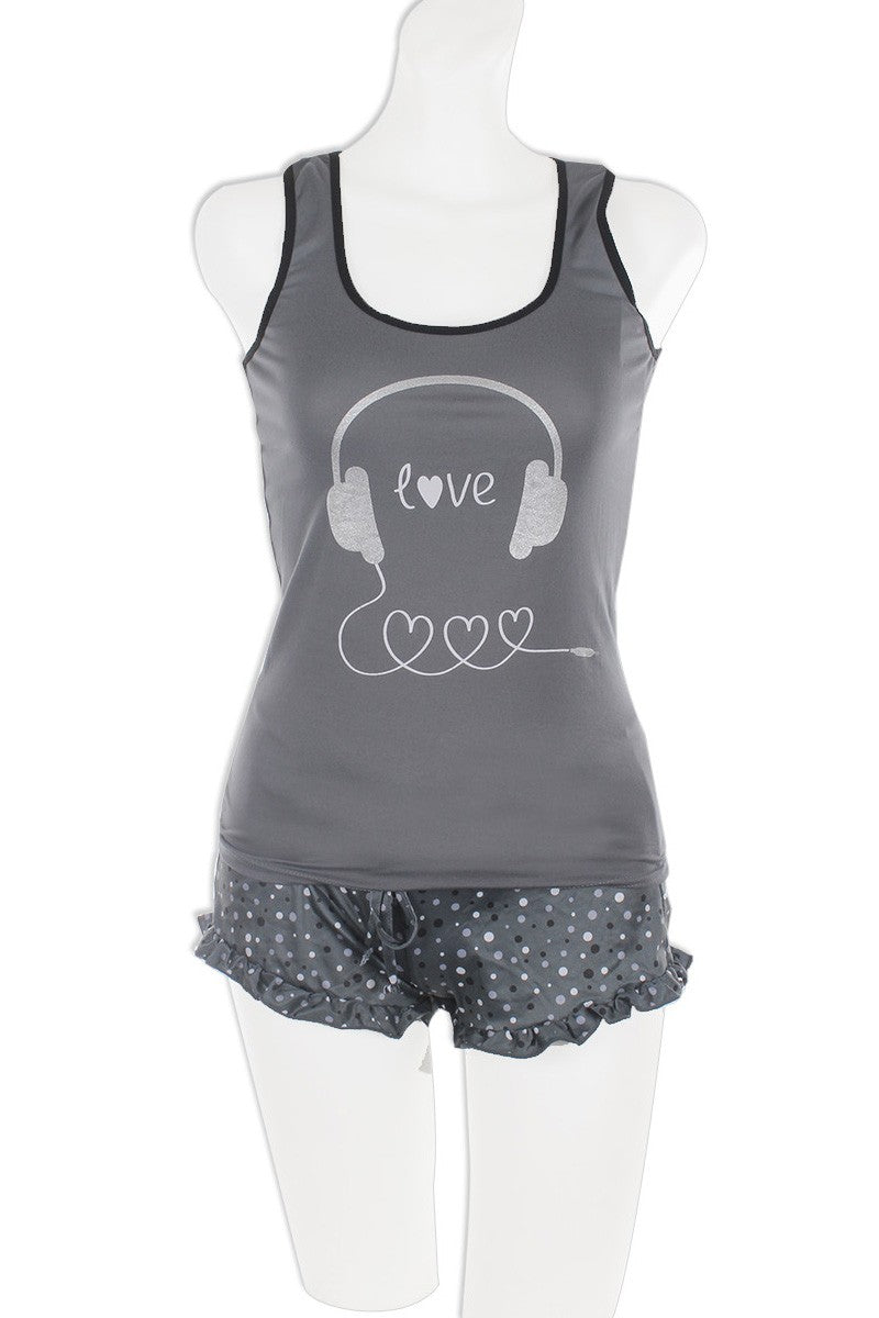 Knit Racerback Tank With Printed Ruffled Shorts Set