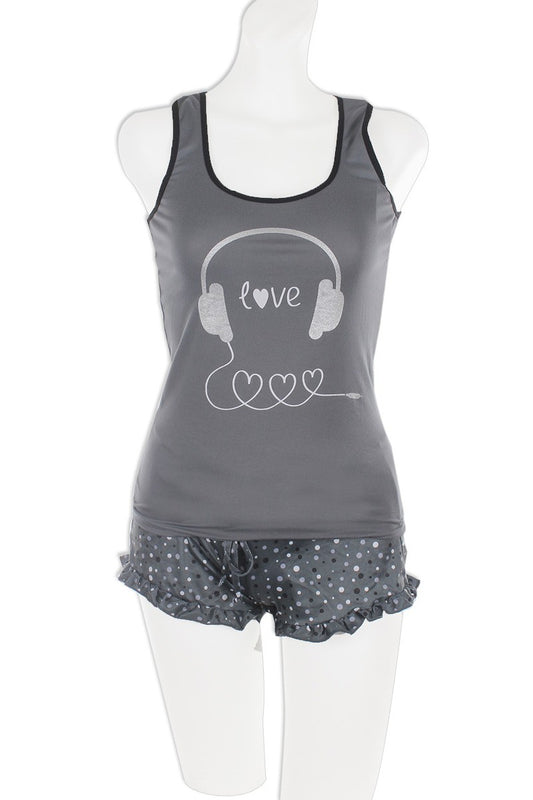 Knit Racerback Tank With Printed Ruffled Shorts Set