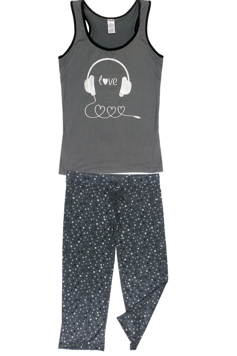 Knit Racerback Tank With Printed Capris Set