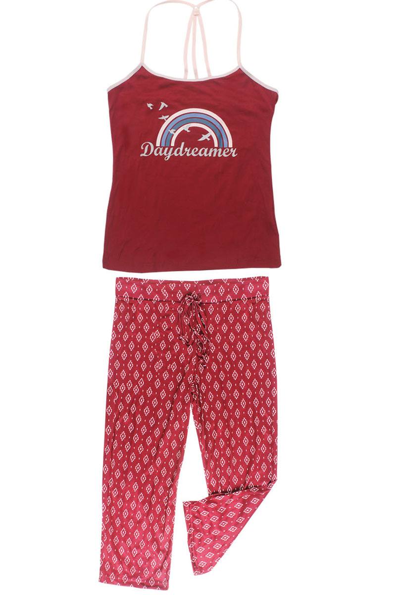 Knit Strappy Cami With Printed Capris