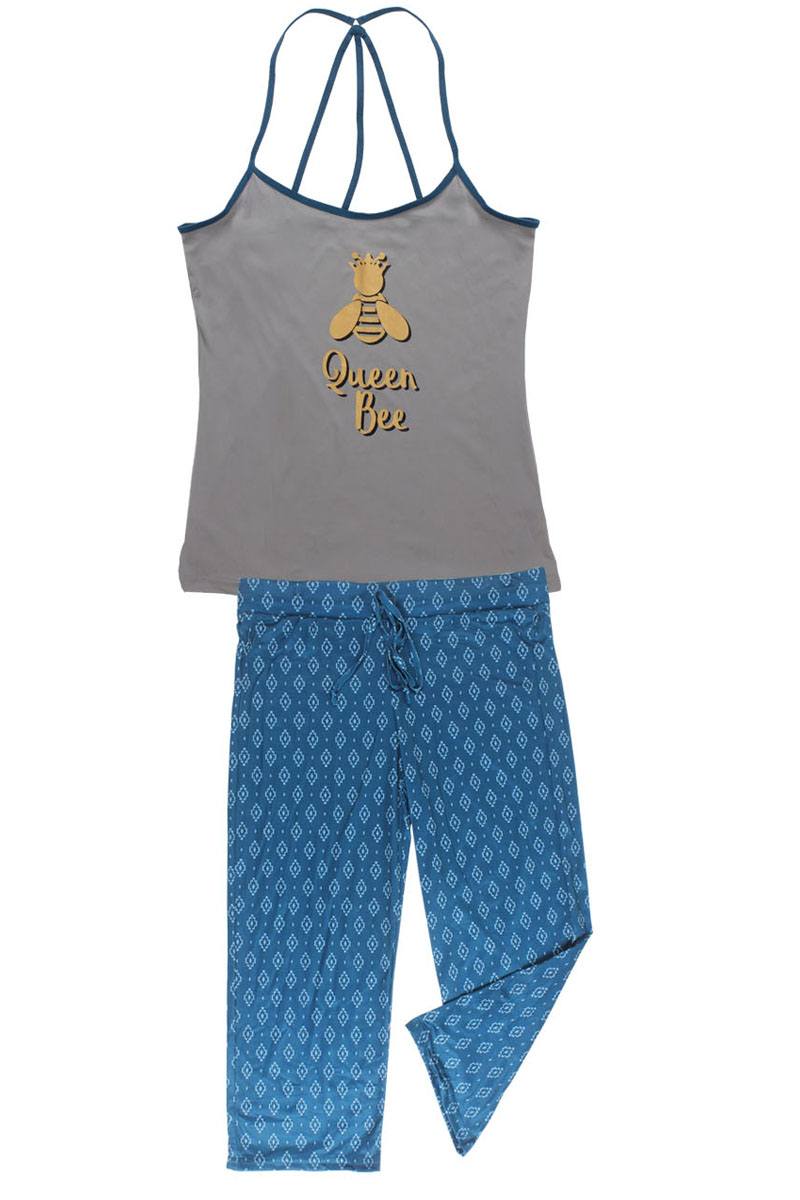 Knit Strappy Cami With Printed Capris