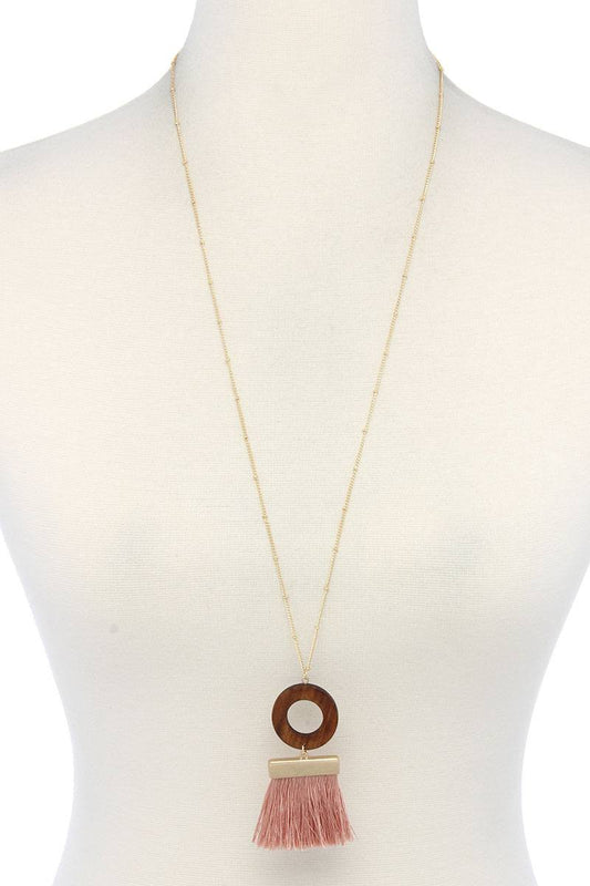 Wooden Circle Tassel Pendant Necklace