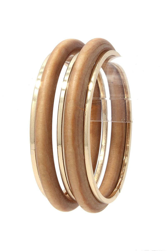 Wood Metal Bangle Bracelet Set