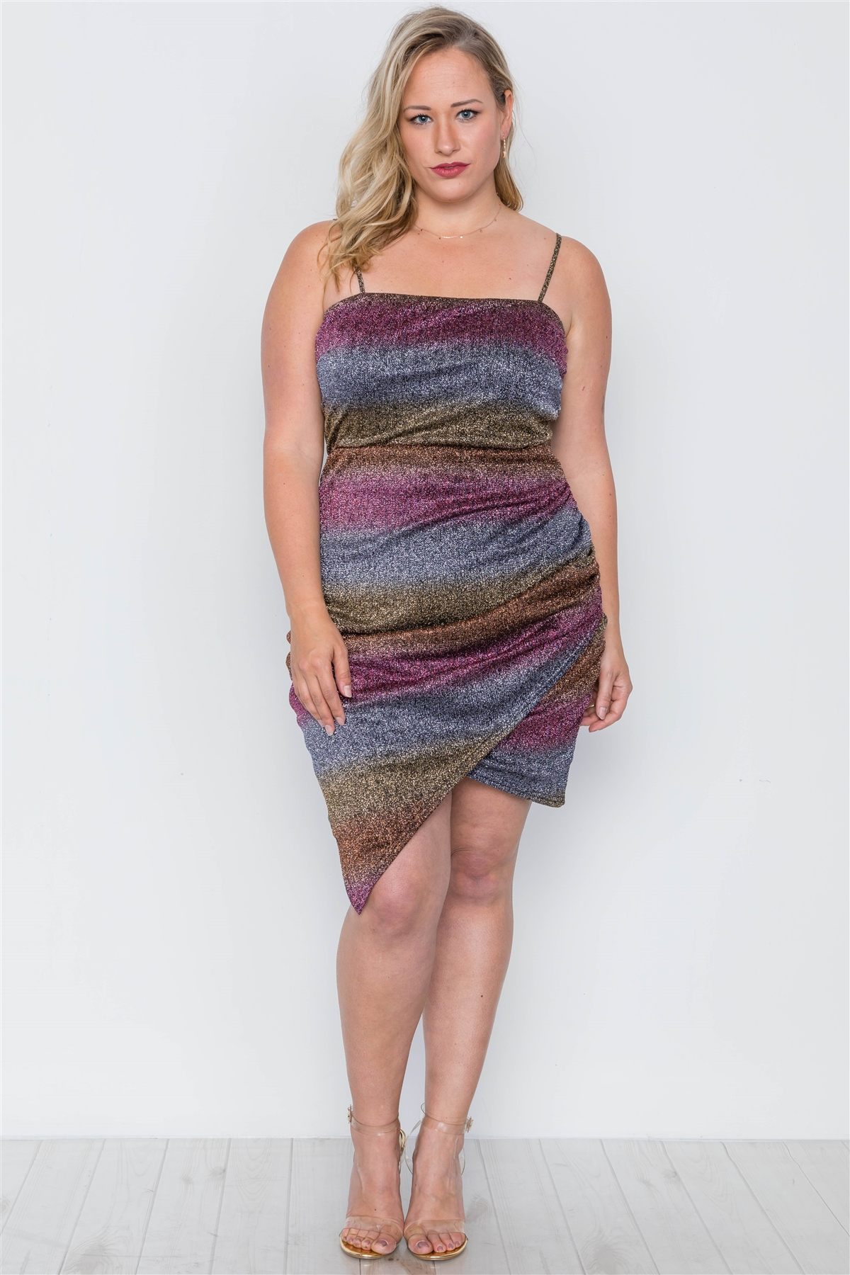 Plus Size Rainbow Cami Asymmetrical Hem Dress