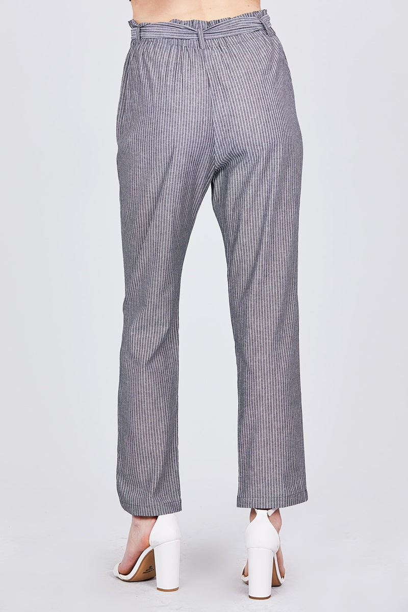 Paper Bag W/bow Tie Yarn Dye Stripe Long Pants