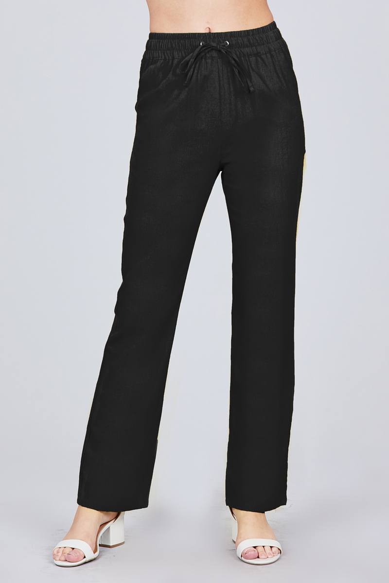 Waist Elastic W/drawstring Long Linen Pants