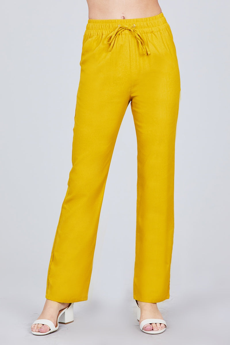 Waist Elastic W/drawstring Long Linen Pants