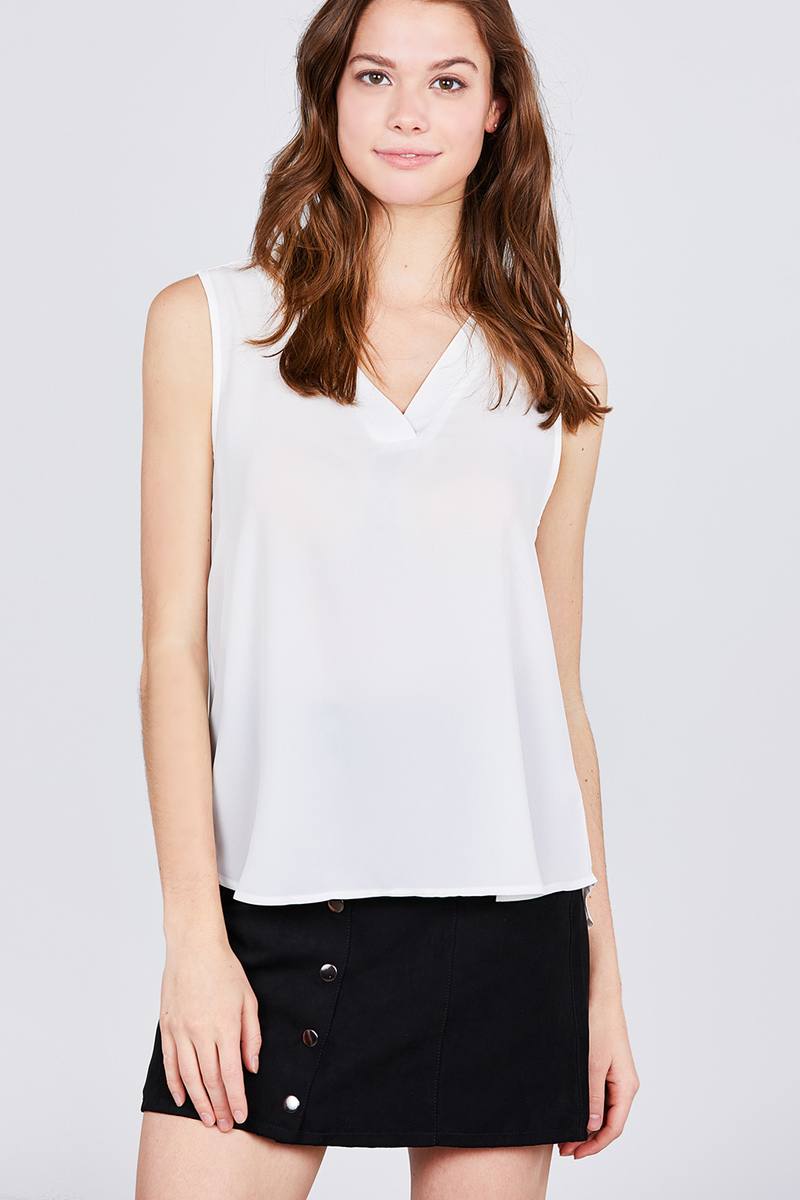 Sleeveless V-neck Woven Top