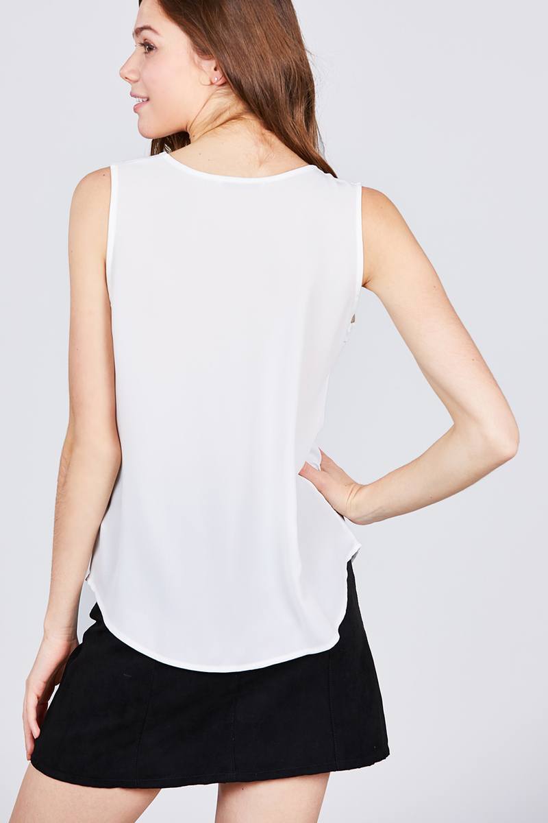 Sleeveless V-neck Woven Top