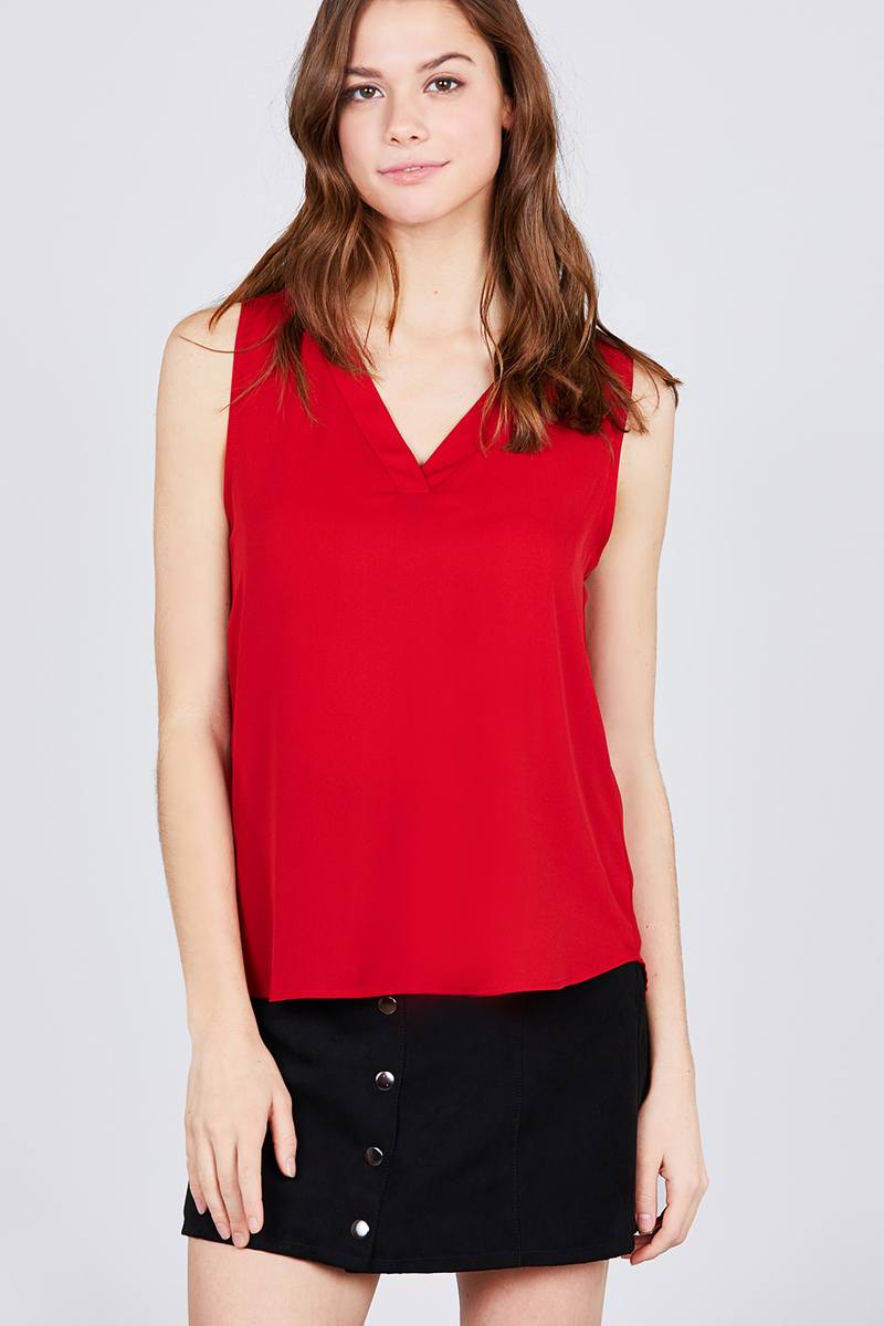 Sleeveless V-neck Woven Top