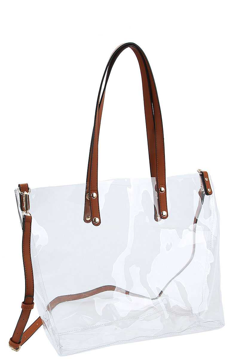 2in1 Hot Trendy Transparent Tote Bag With Long Strap