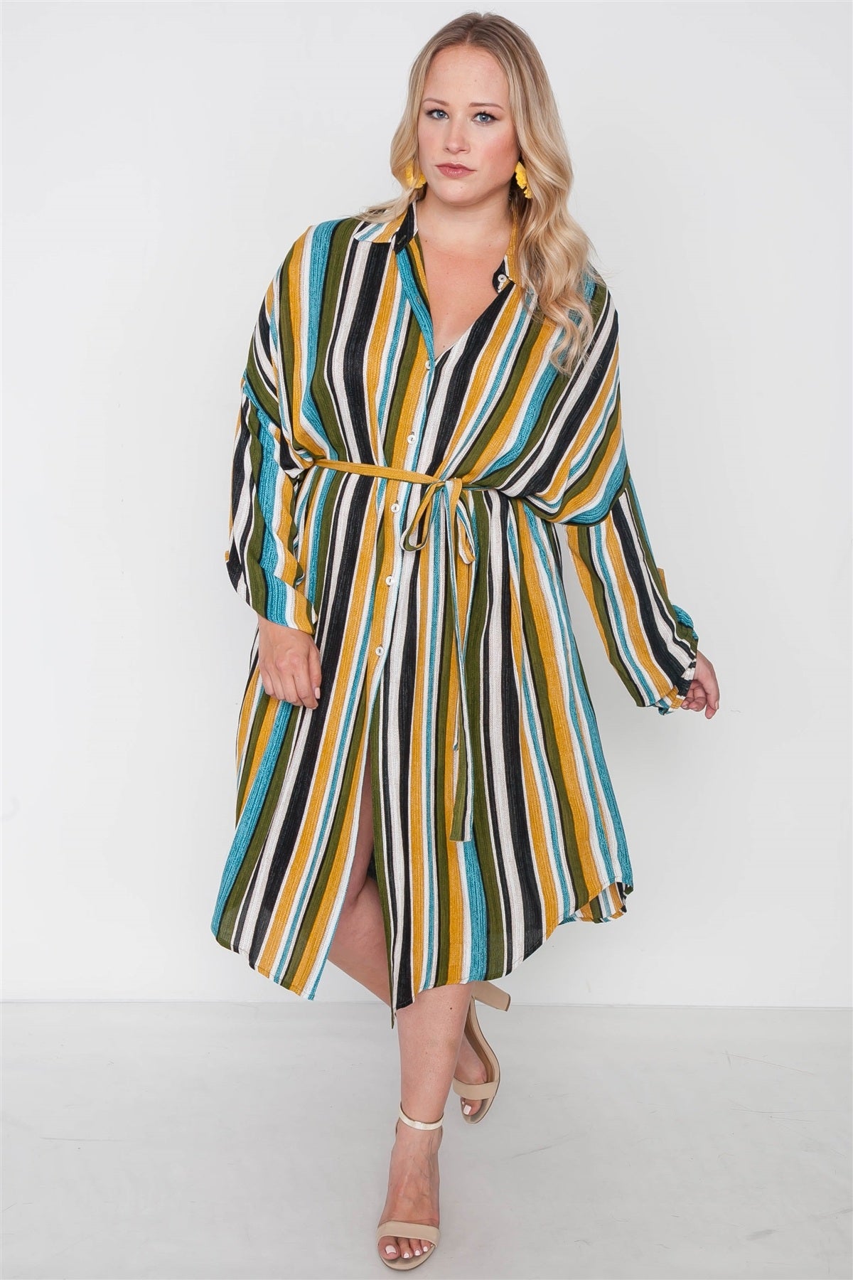 Plus Size Stripe Button Down Shirt Dress