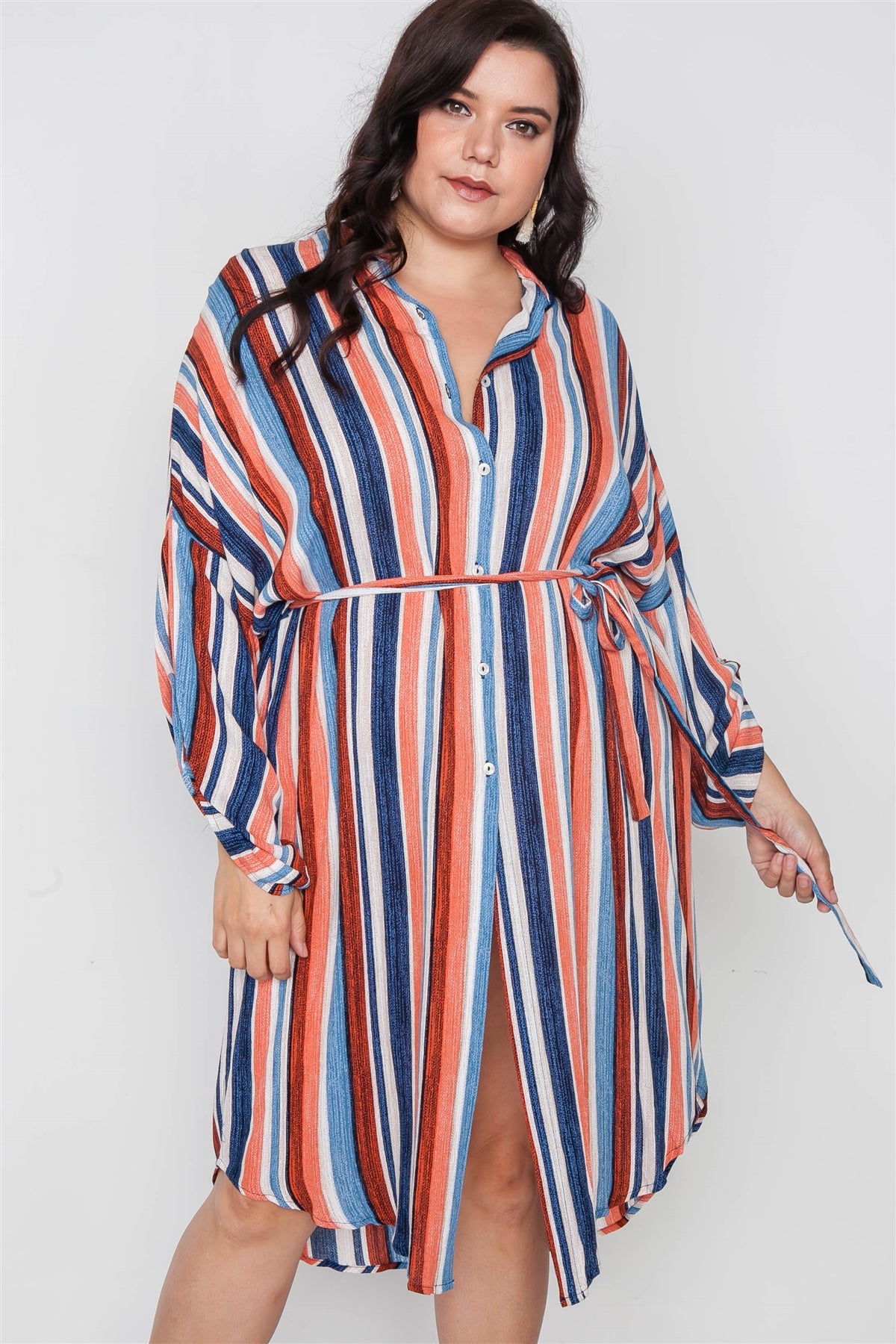 Plus Size Stripe Button Down Shirt Dress