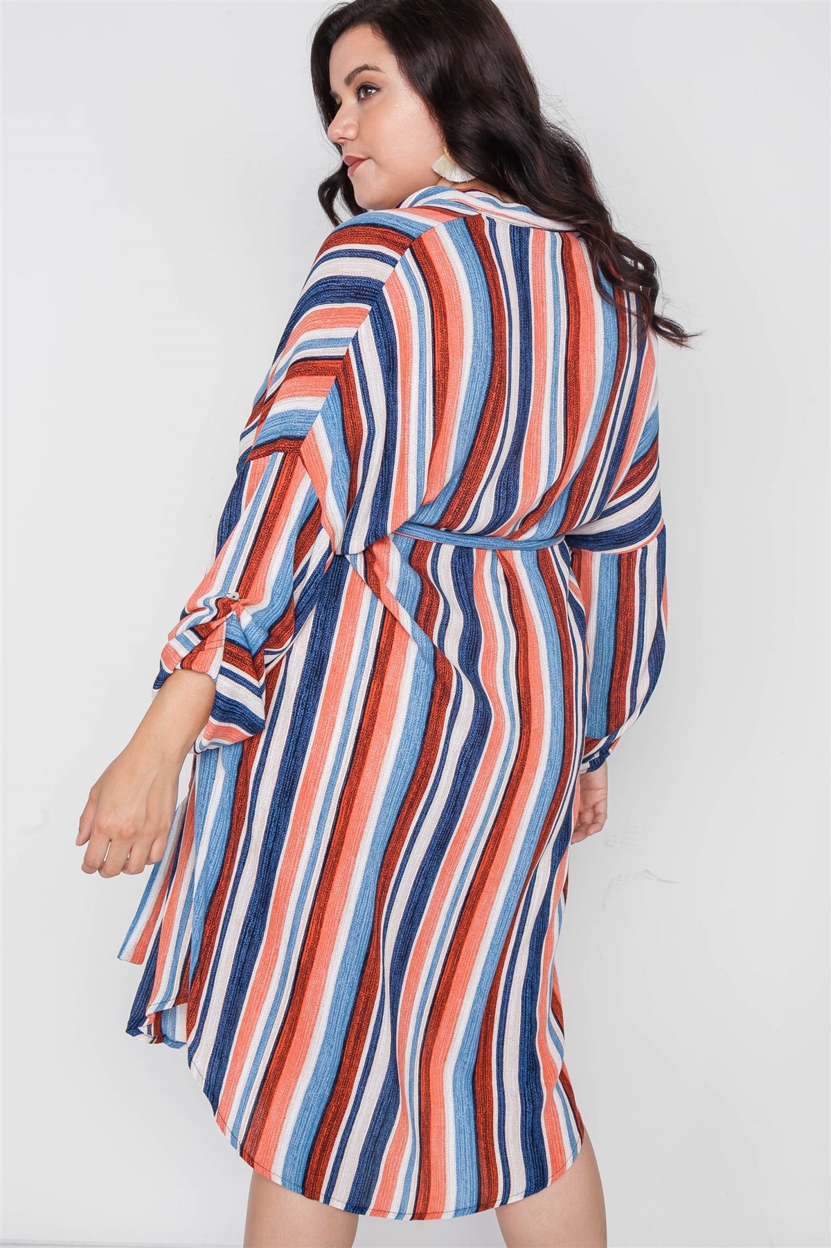 Plus Size Stripe Button Down Shirt Dress