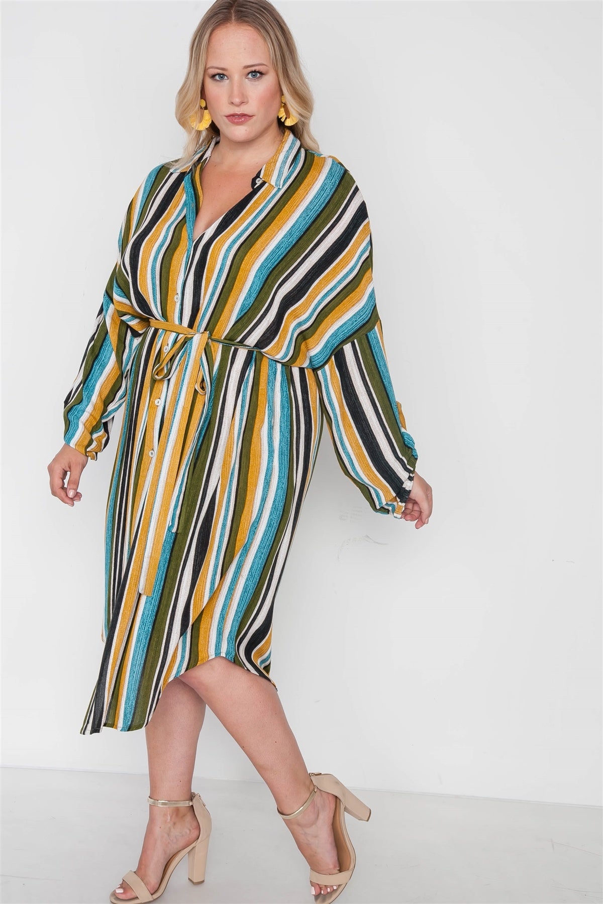 Plus Size Stripe Button Down Shirt Dress
