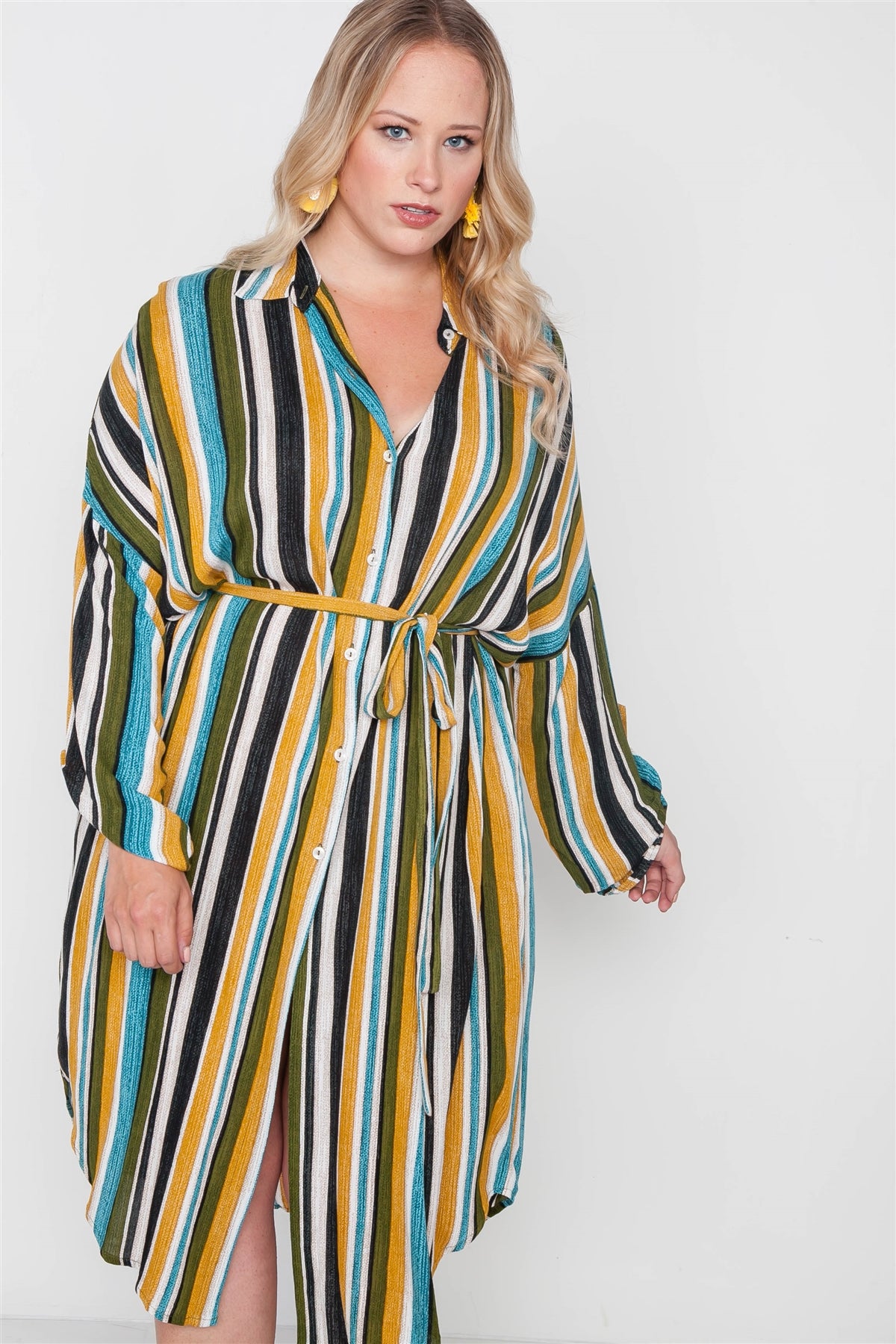 Plus Size Stripe Button Down Shirt Dress
