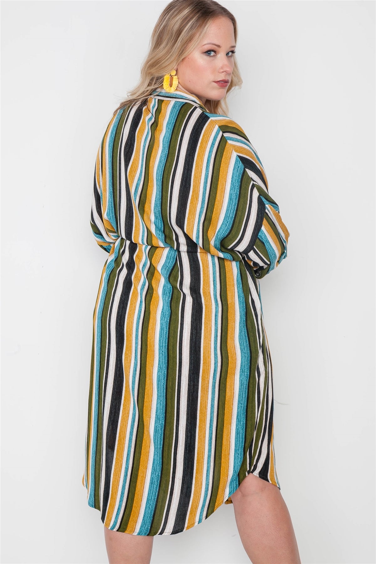 Plus Size Stripe Button Down Shirt Dress