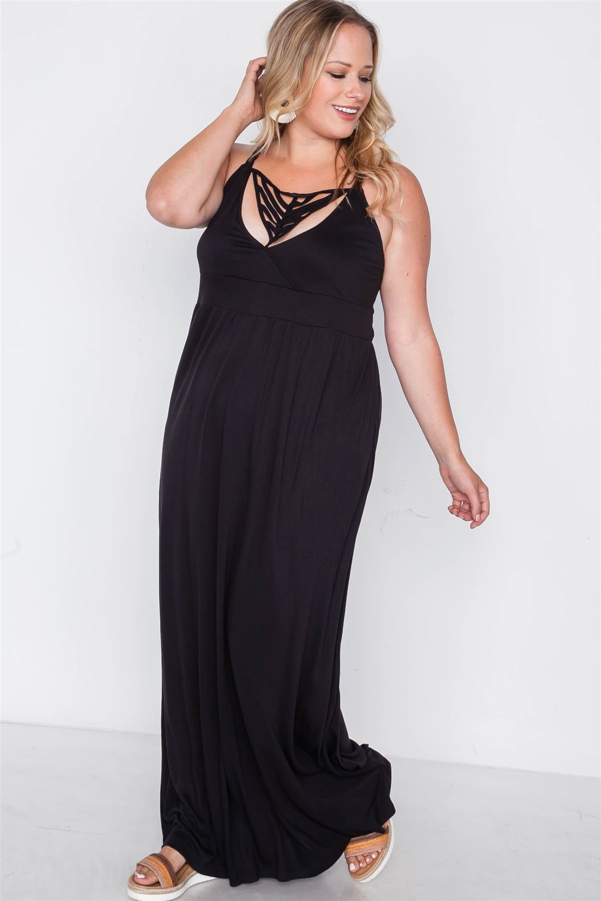 Plus Size Strap Detail Cami Solid Maxi Dress