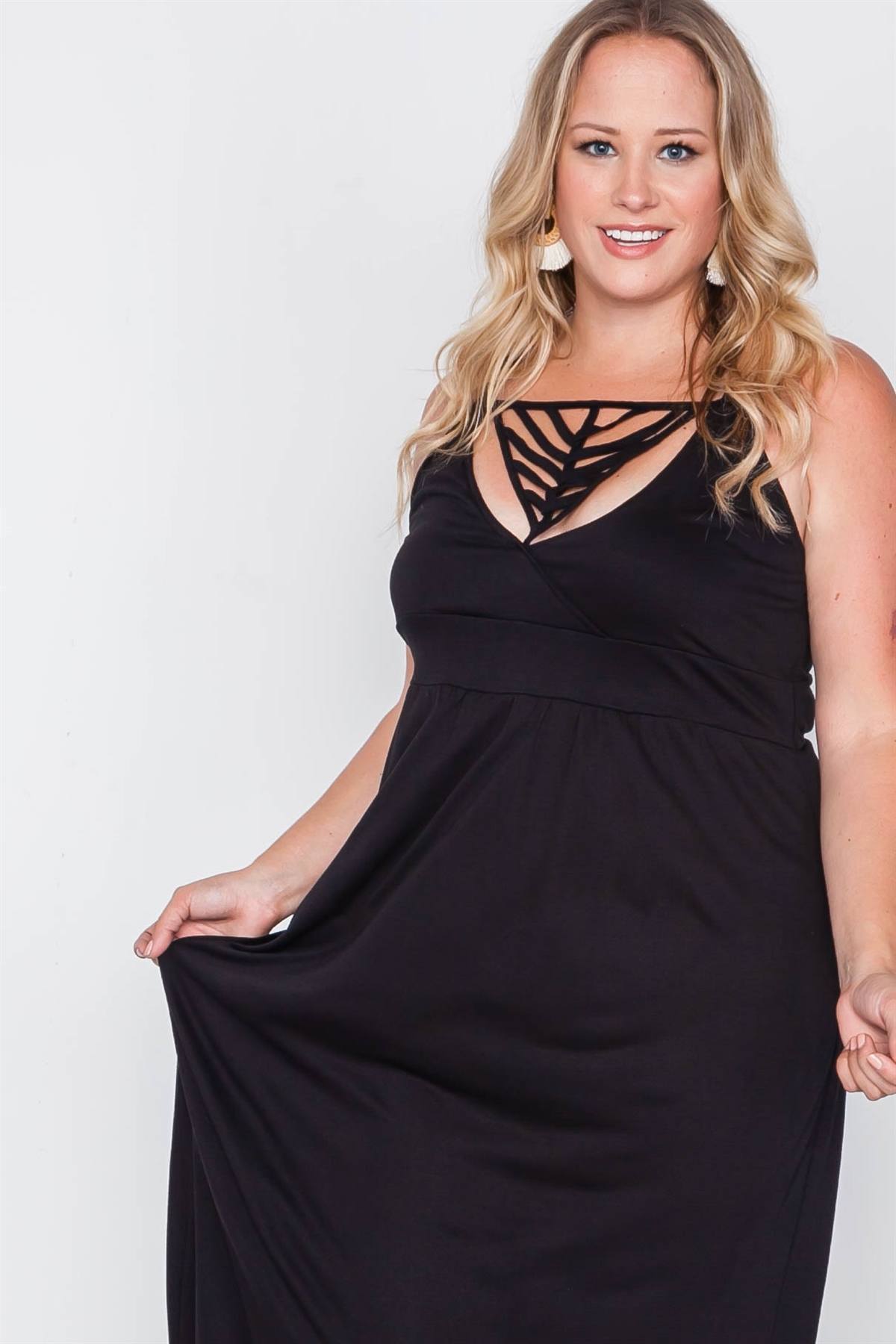 Plus Size Strap Detail Cami Solid Maxi Dress