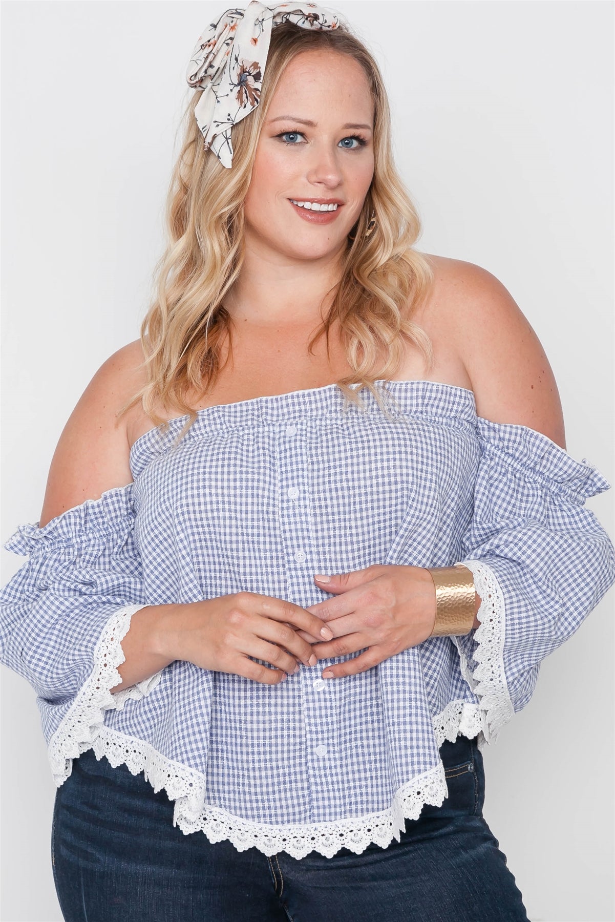 Plus Size Gingham Off-the-shoulder Top