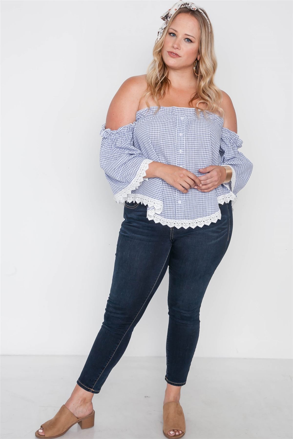 Plus Size Gingham Off-the-shoulder Top