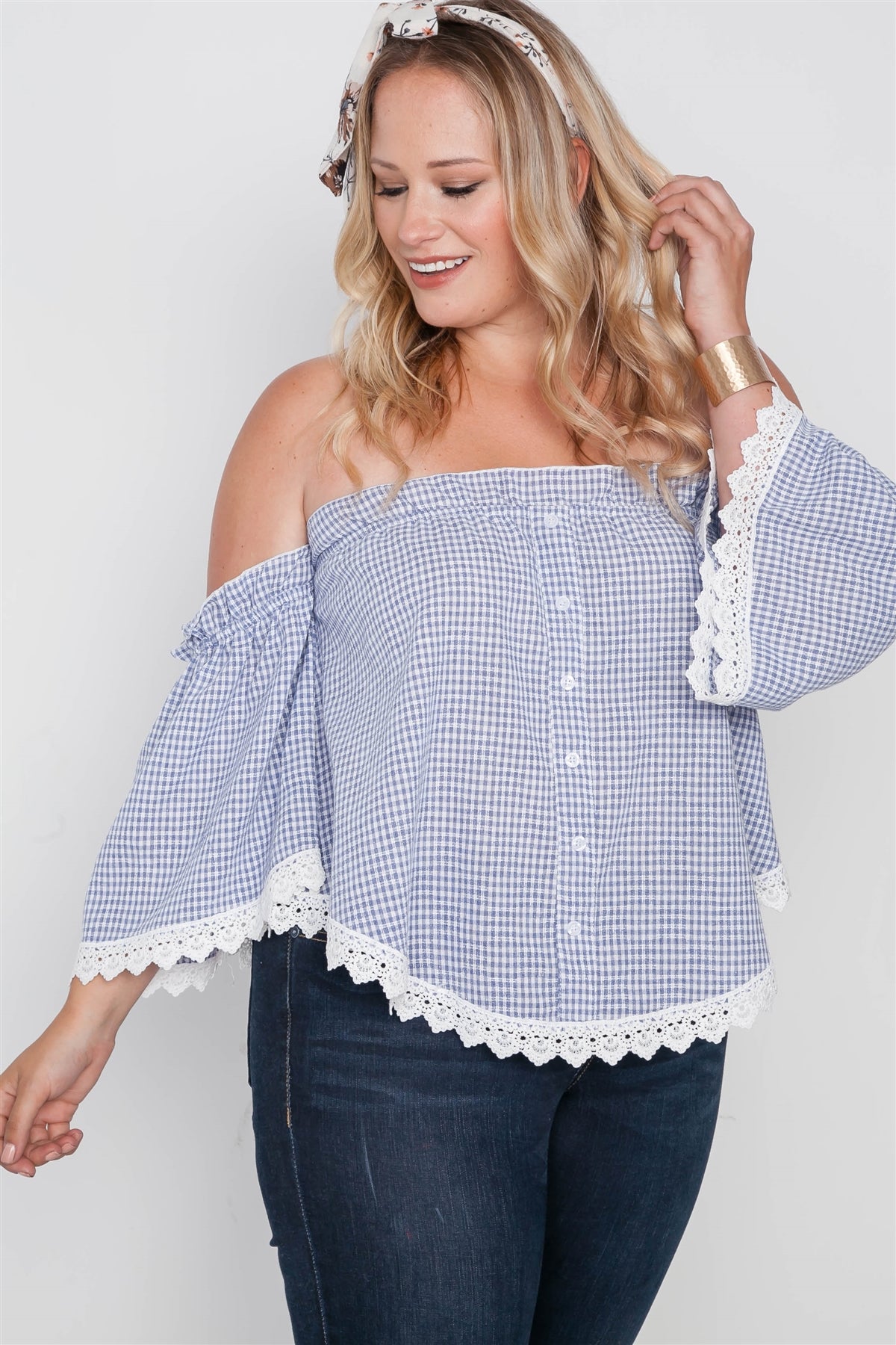 Plus Size Gingham Off-the-shoulder Top