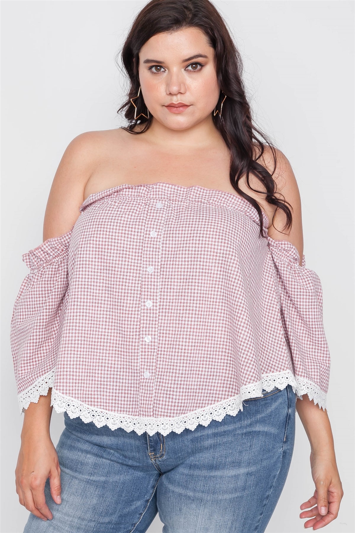 Plus Size Gingham Off-the-shoulder Top