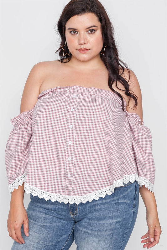 Plus Size Gingham Off-the-shoulder Top
