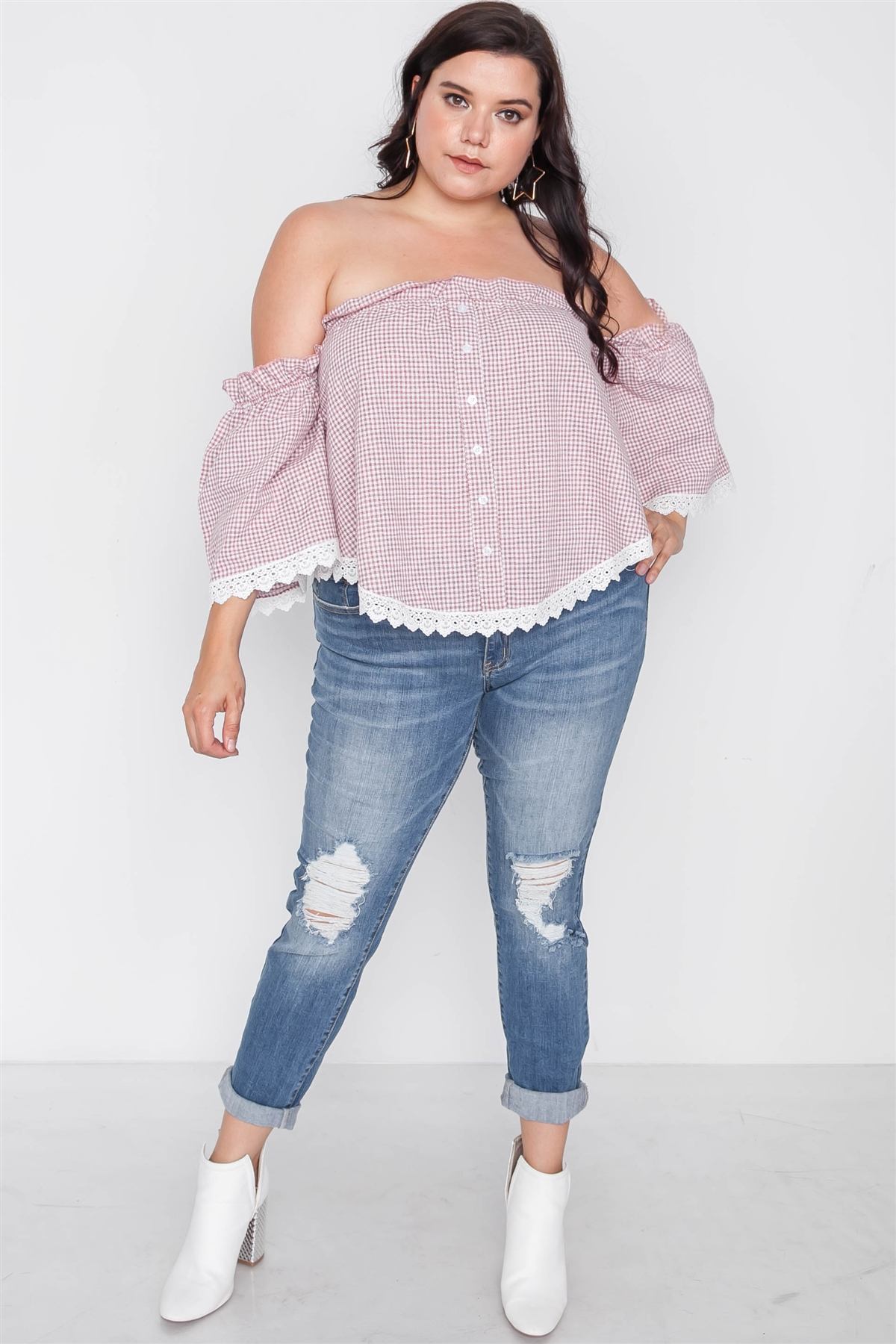 Plus Size Gingham Off-the-shoulder Top