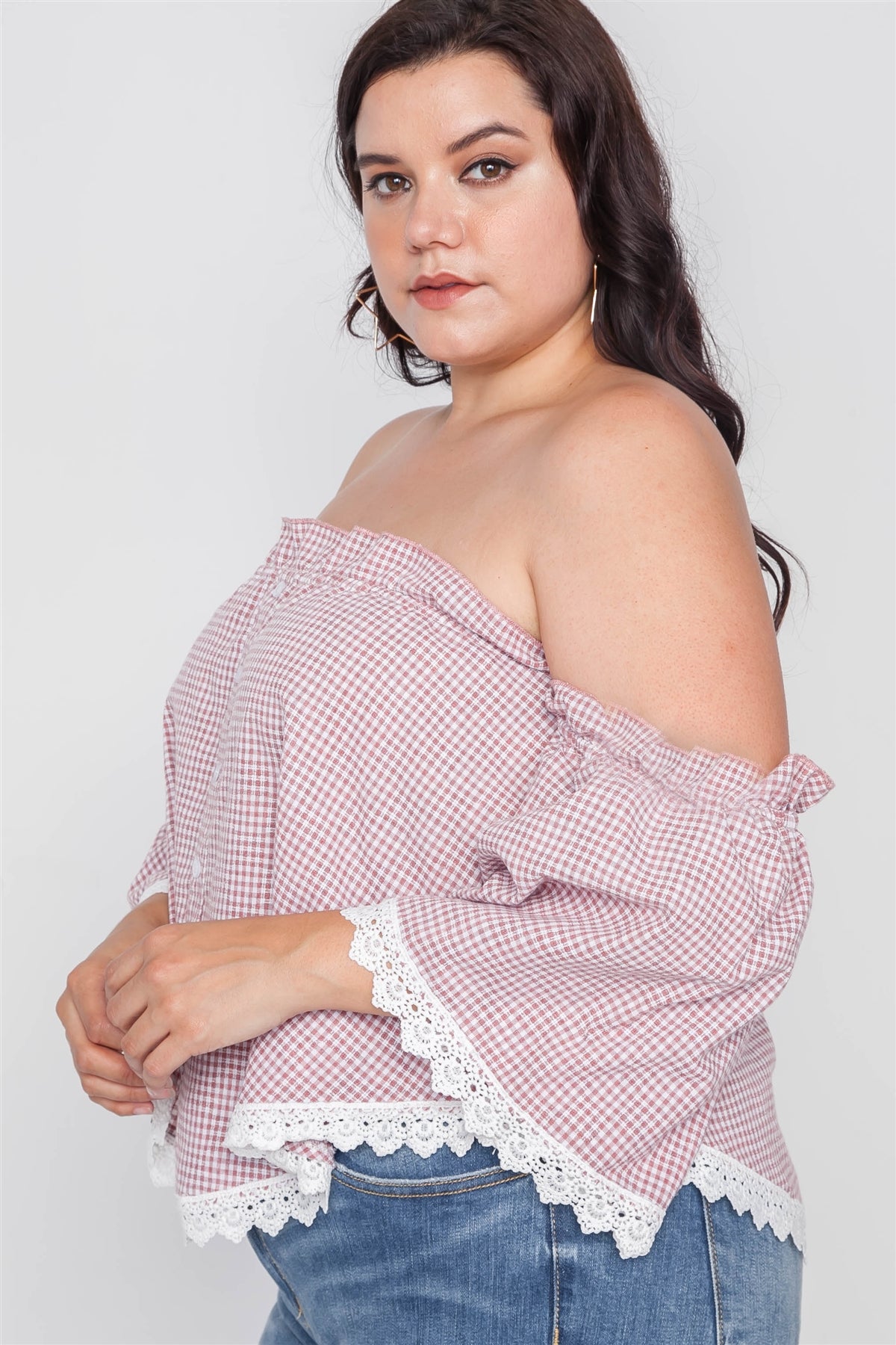 Plus Size Gingham Off-the-shoulder Top