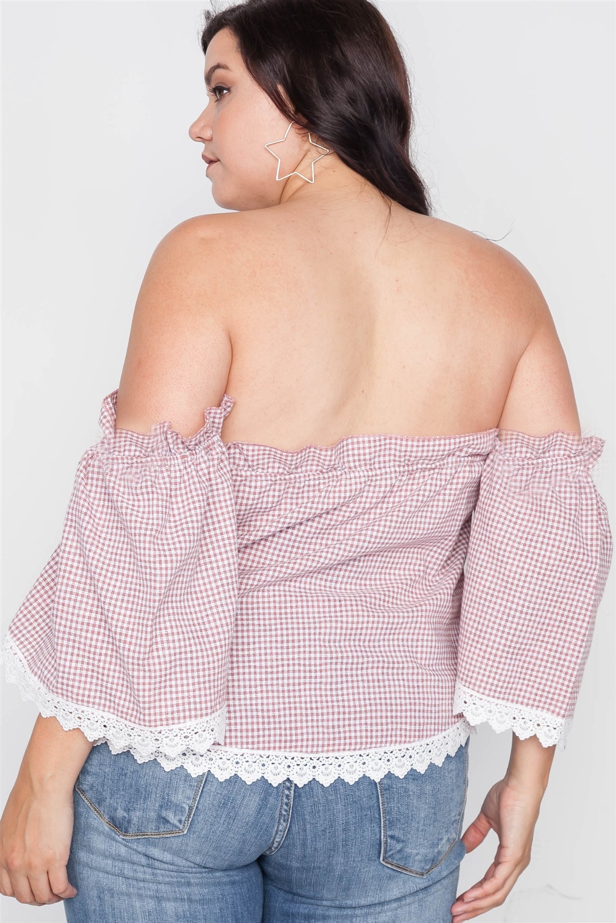 Plus Size Gingham Off-the-shoulder Top