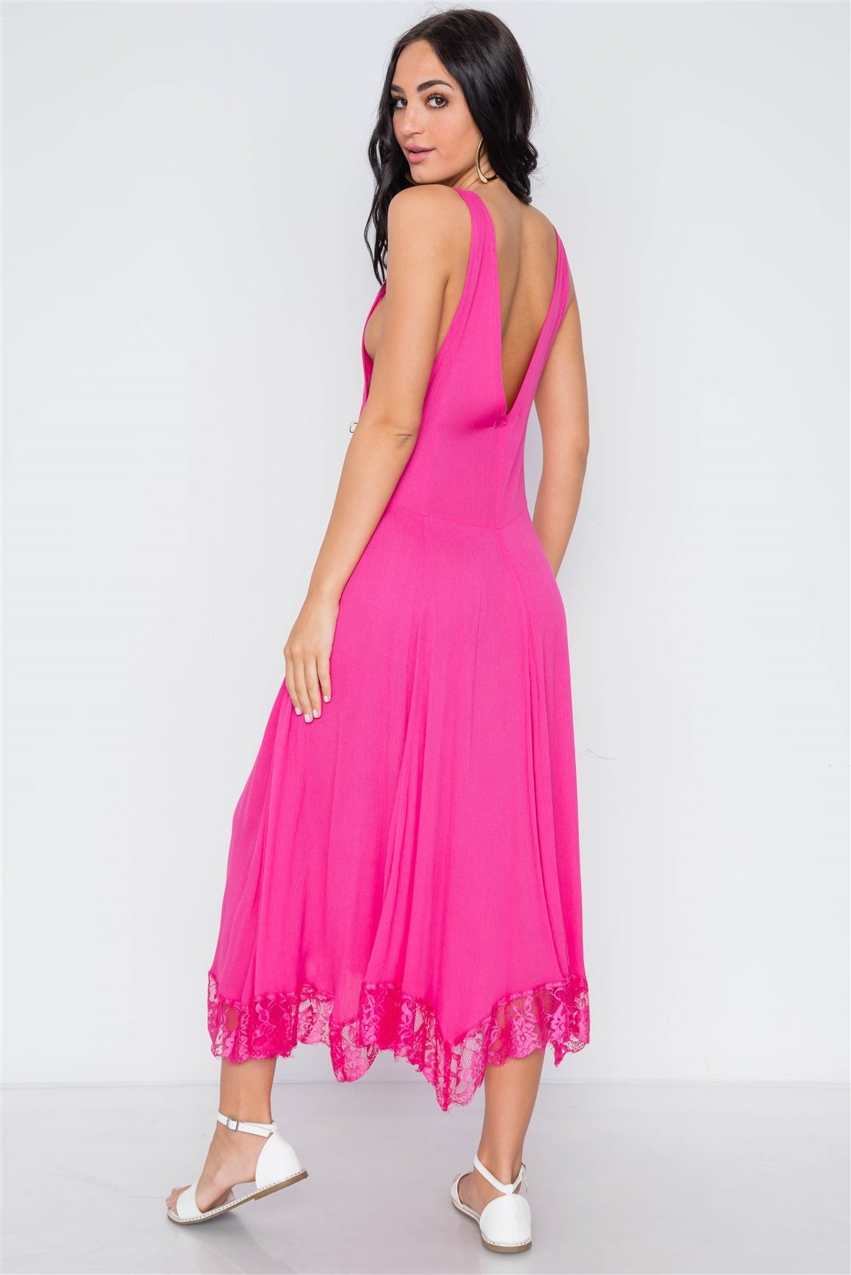 Pink Yarrow Deep Plunging V Neckline Loose Maxi Dress