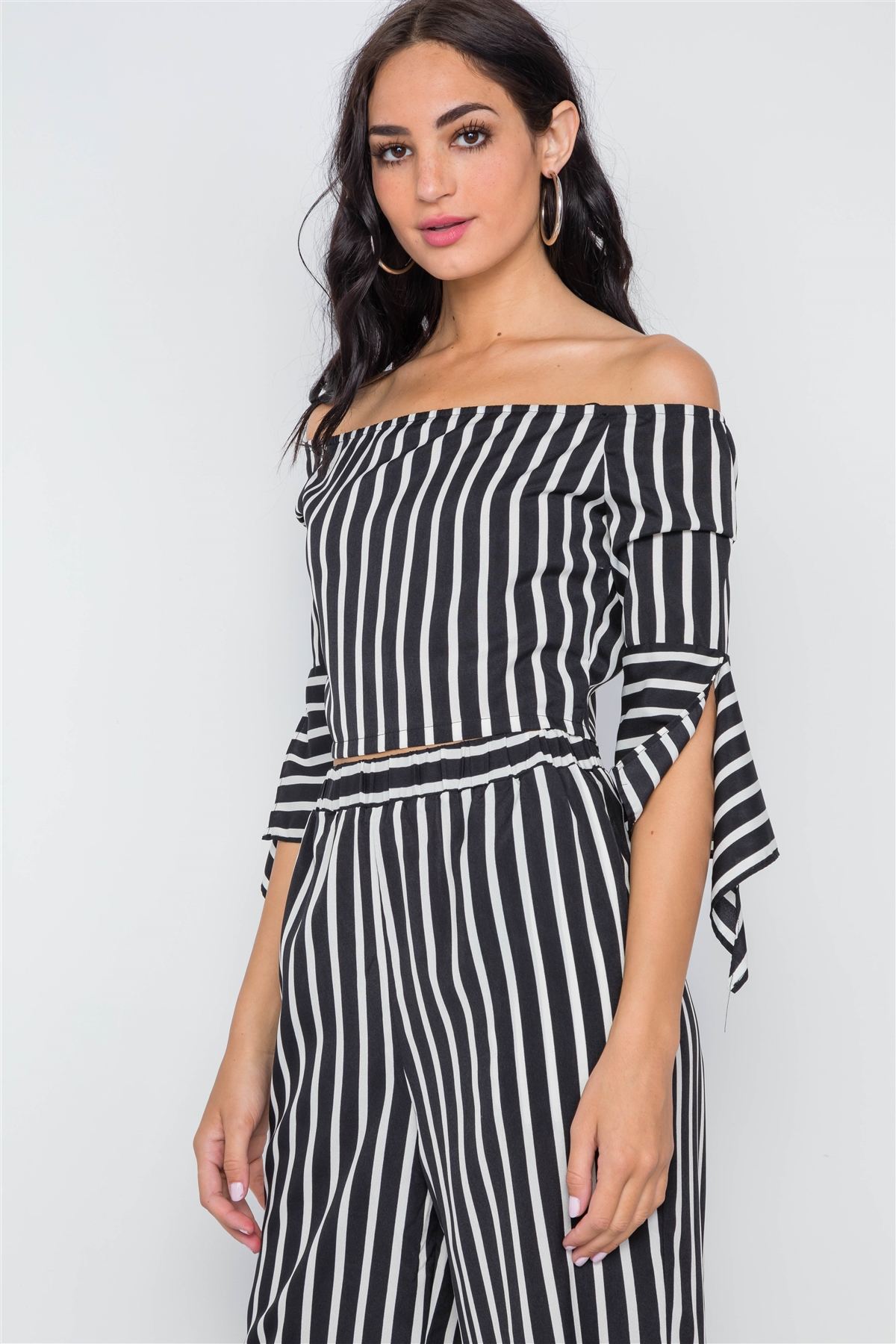 Stripe Flounce Two Piece Top Pants Set